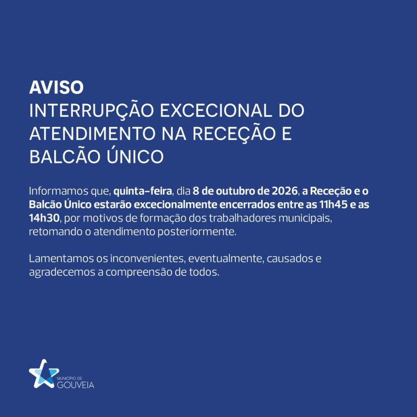 Aviso | Interrupção excecional do atendimento na Receção e Balcão Único