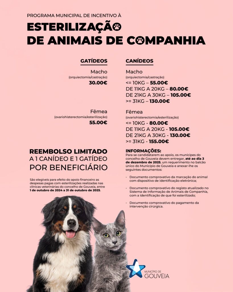 8.ª Campanha do Programa Municipal de Incentivo à Esterilização de Animais de Companhia já está em curso em Gouveia
