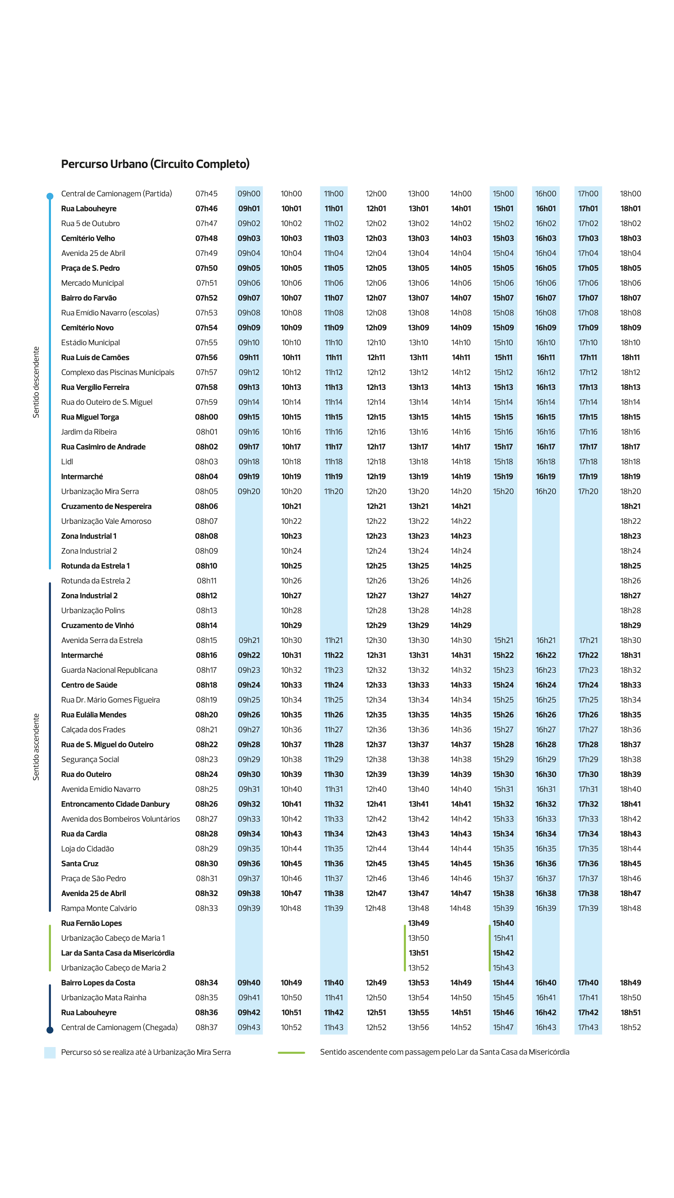 Itenerários e horários do Estrelinha
