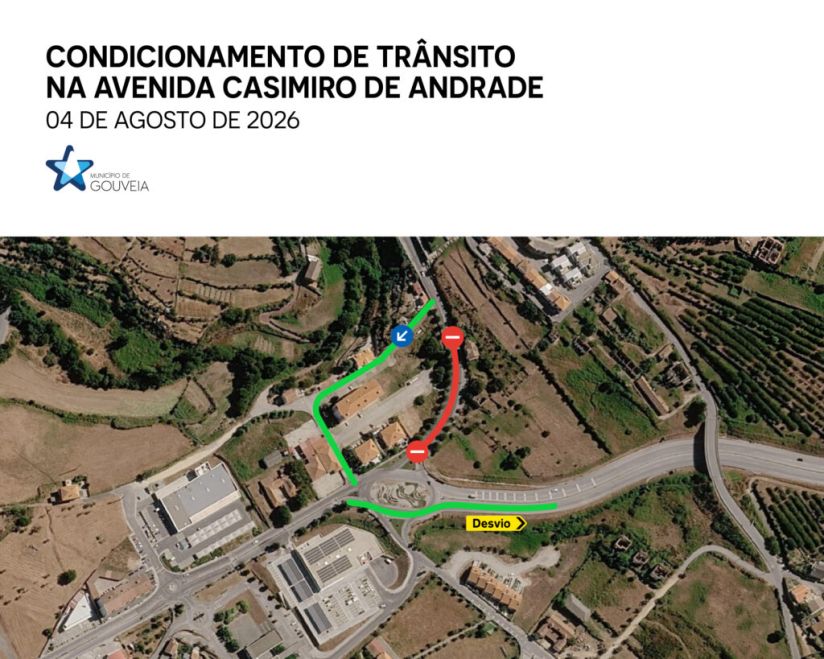 Aviso | Condicionamento de trânsito na Avenida Casimiro de Andrade, em Gouveia