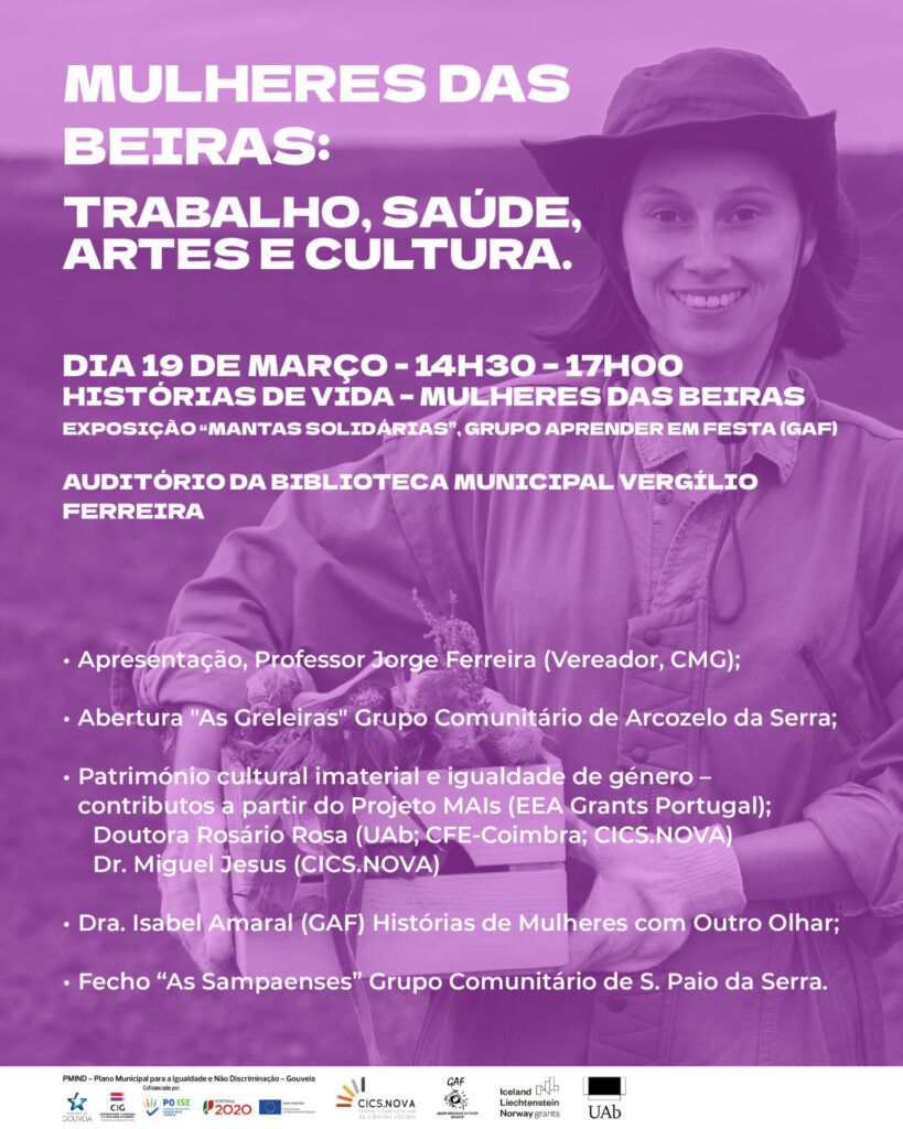 Mulheres das Beiras: Trabalho, Saúde, Artes e Cultura | 19 de março | 14h30-17h00 | Auditório da Biblioteca Municipal Vergílio Ferreira